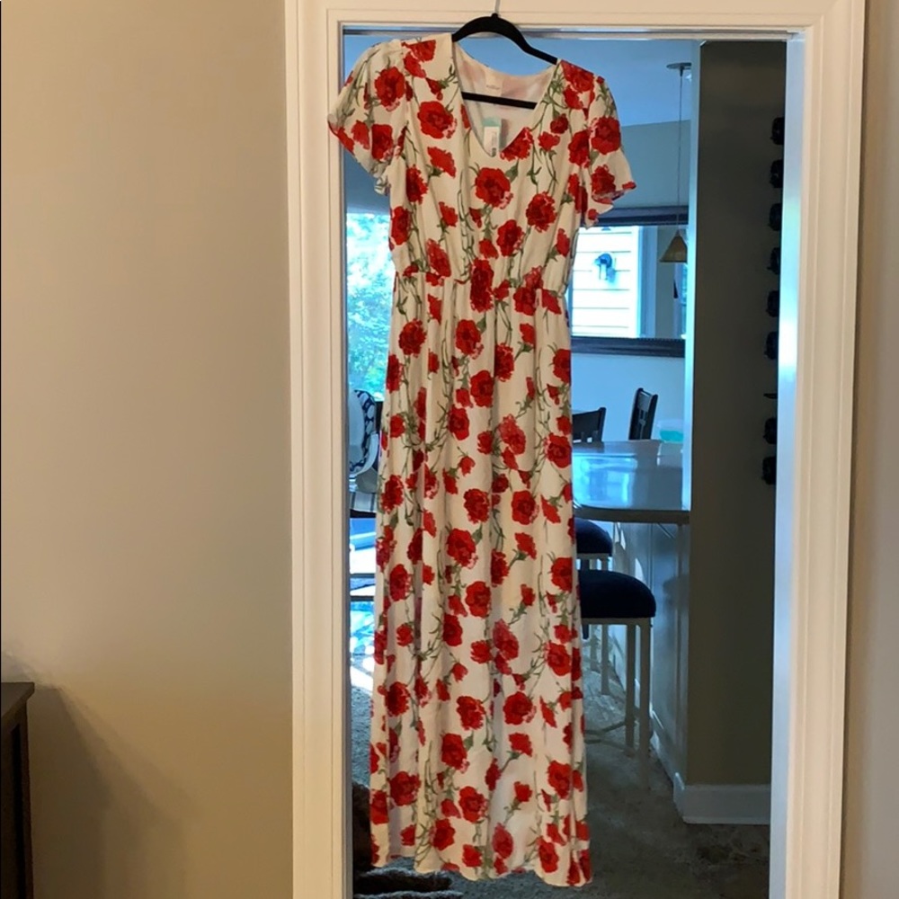 White dress with red flowers